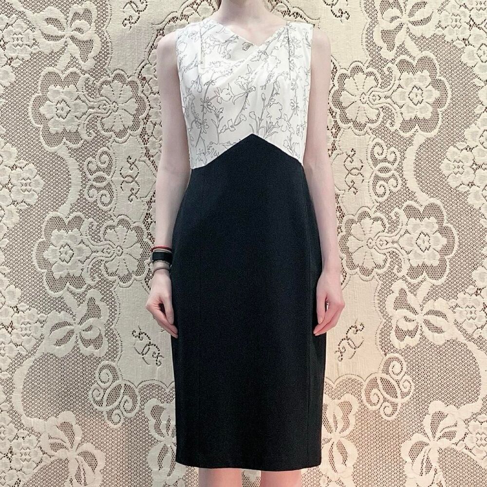 Classiques-entier Women's Two-Tone Black and White Asymmetrical Silk Blend Dress
